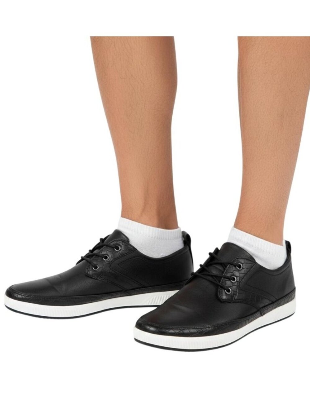 Franco Vanucci Men’s Smart Leather Casual Black Lace Up Sneakers Shoes Size 8